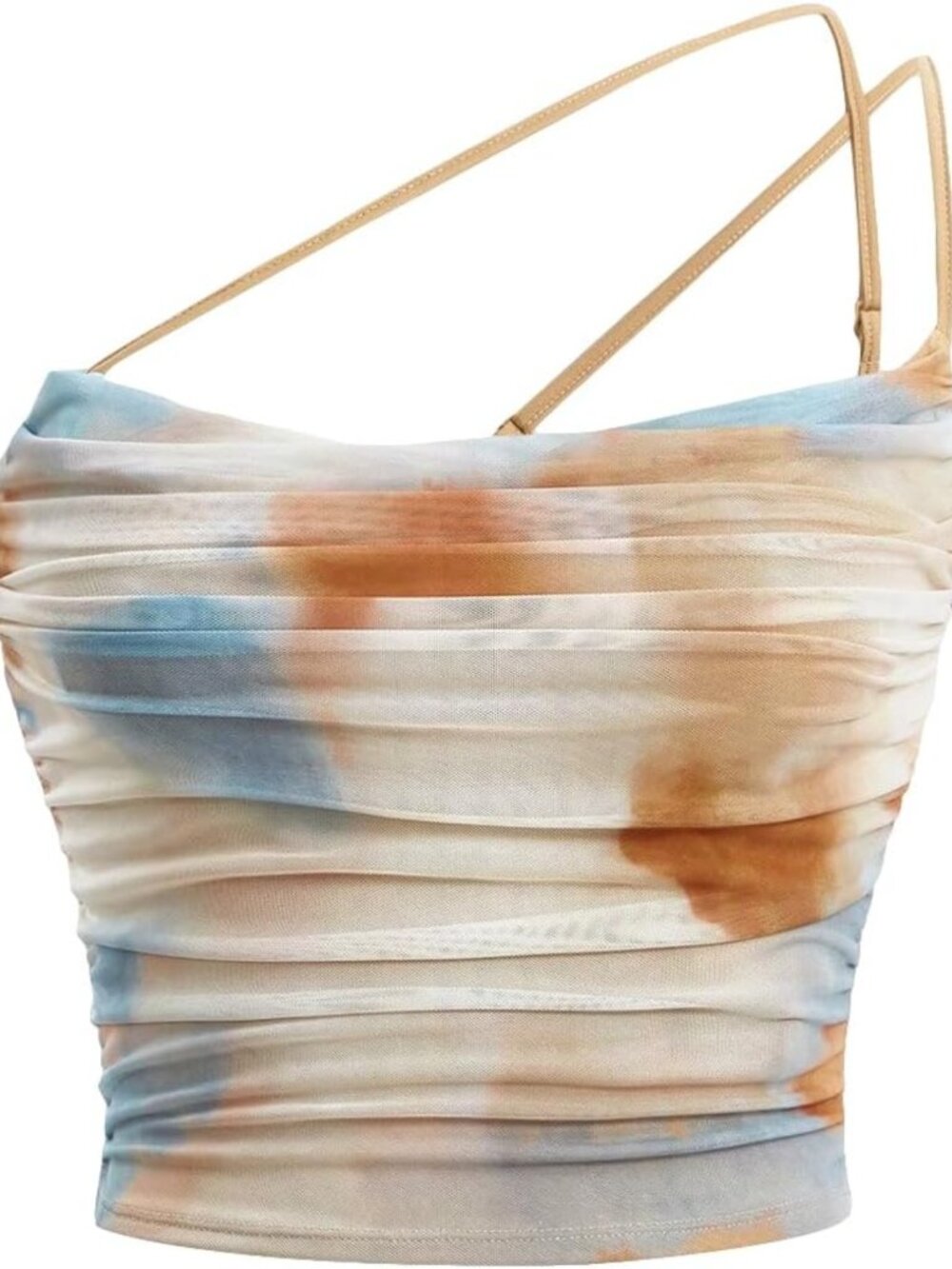 Trendy Tie Dye Cut Out One Shoulder Ruched Crop Top for Women - Stylish Summer